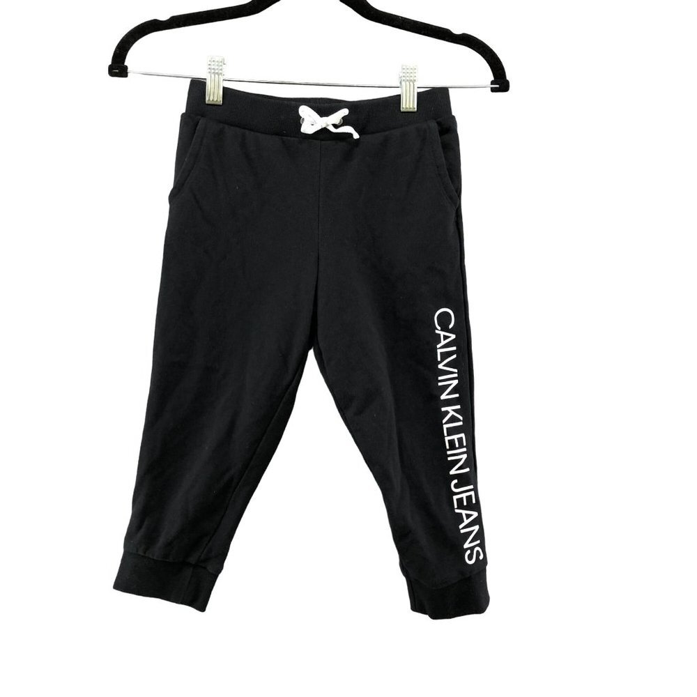 Calvin Klein‎ Kids XS 5/6 Black Jogger Sweatpants Fleece Logo Lounge Athleisure